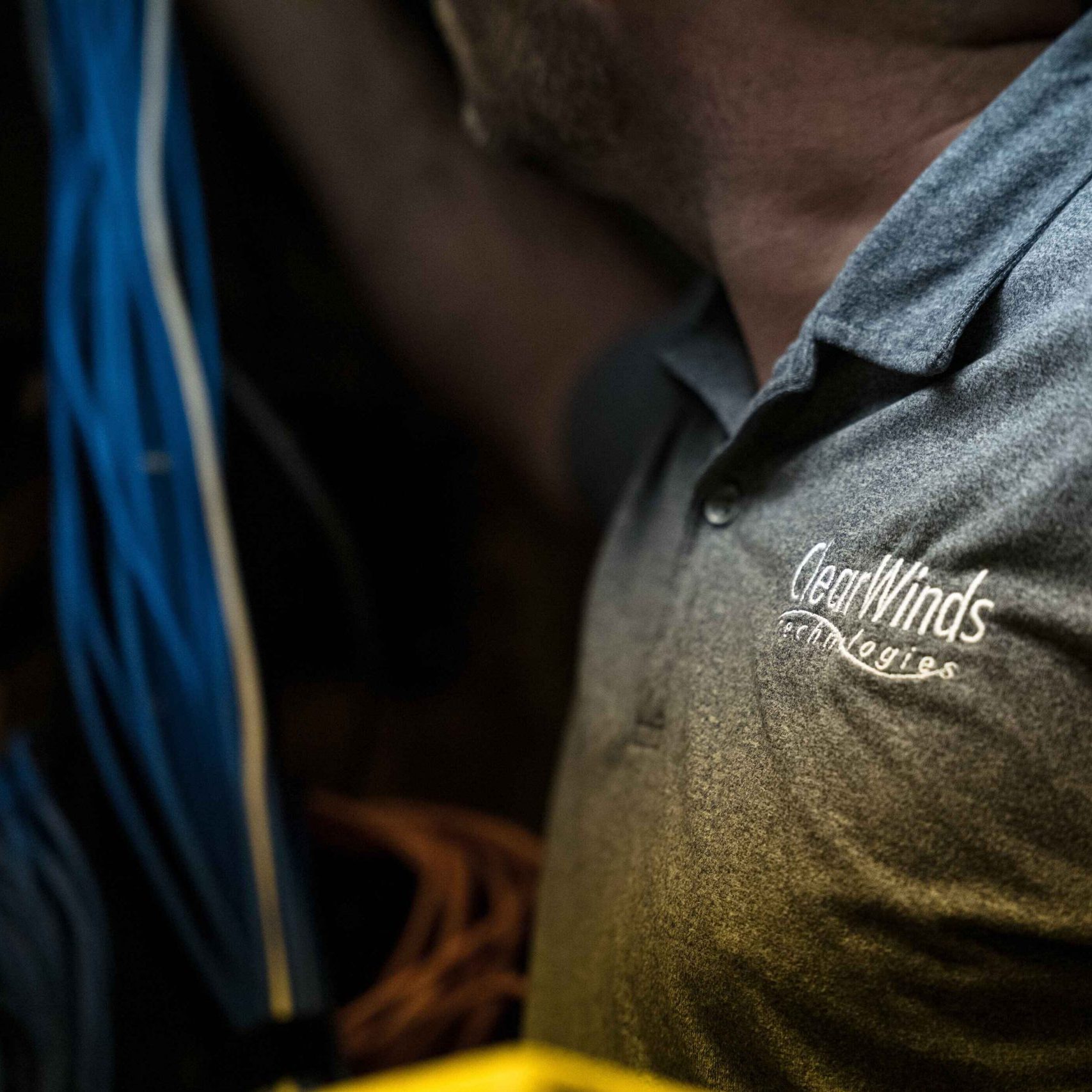 A Clear Winds employee during a cabling job.