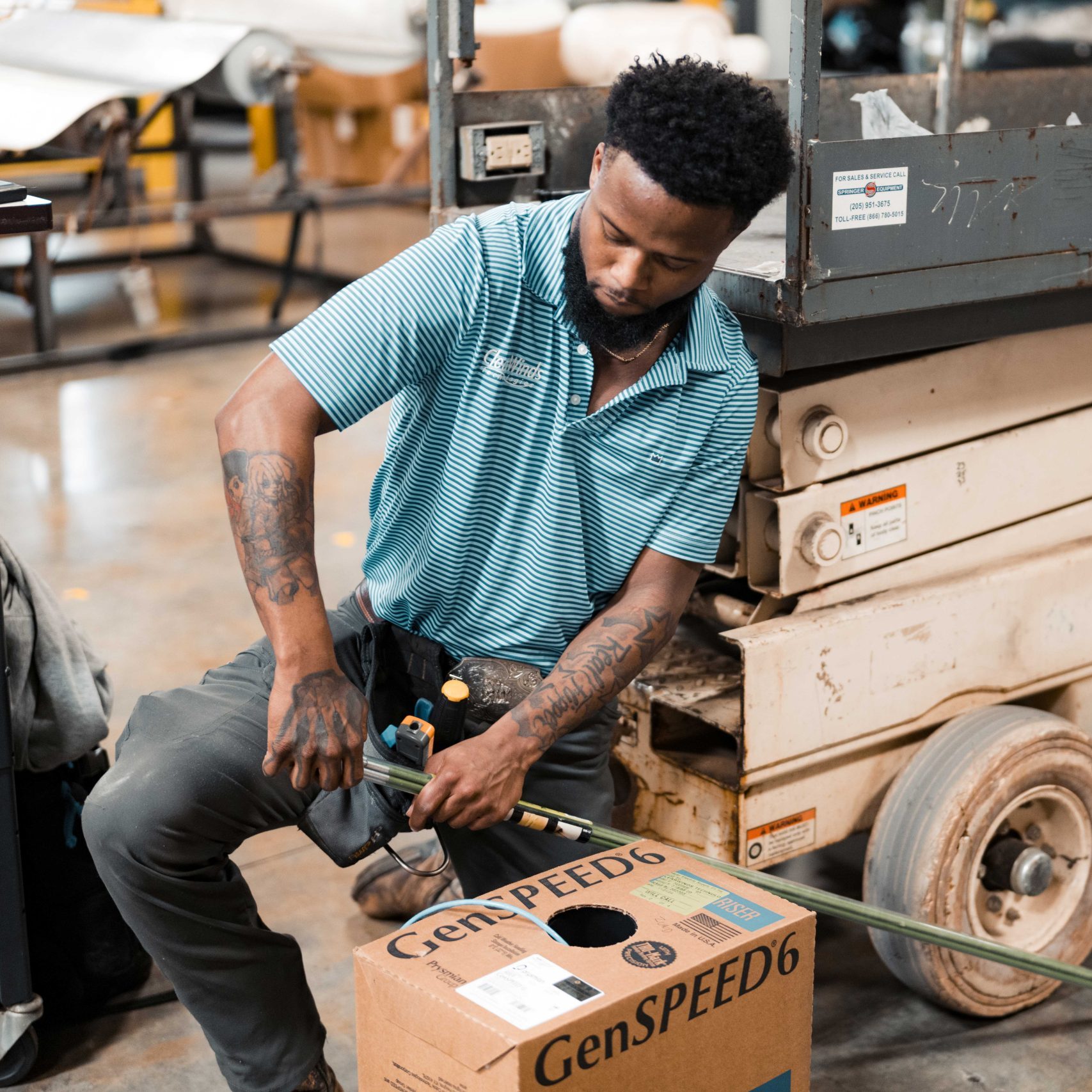 A member of the Clear Winds cabling team at a jobsite.