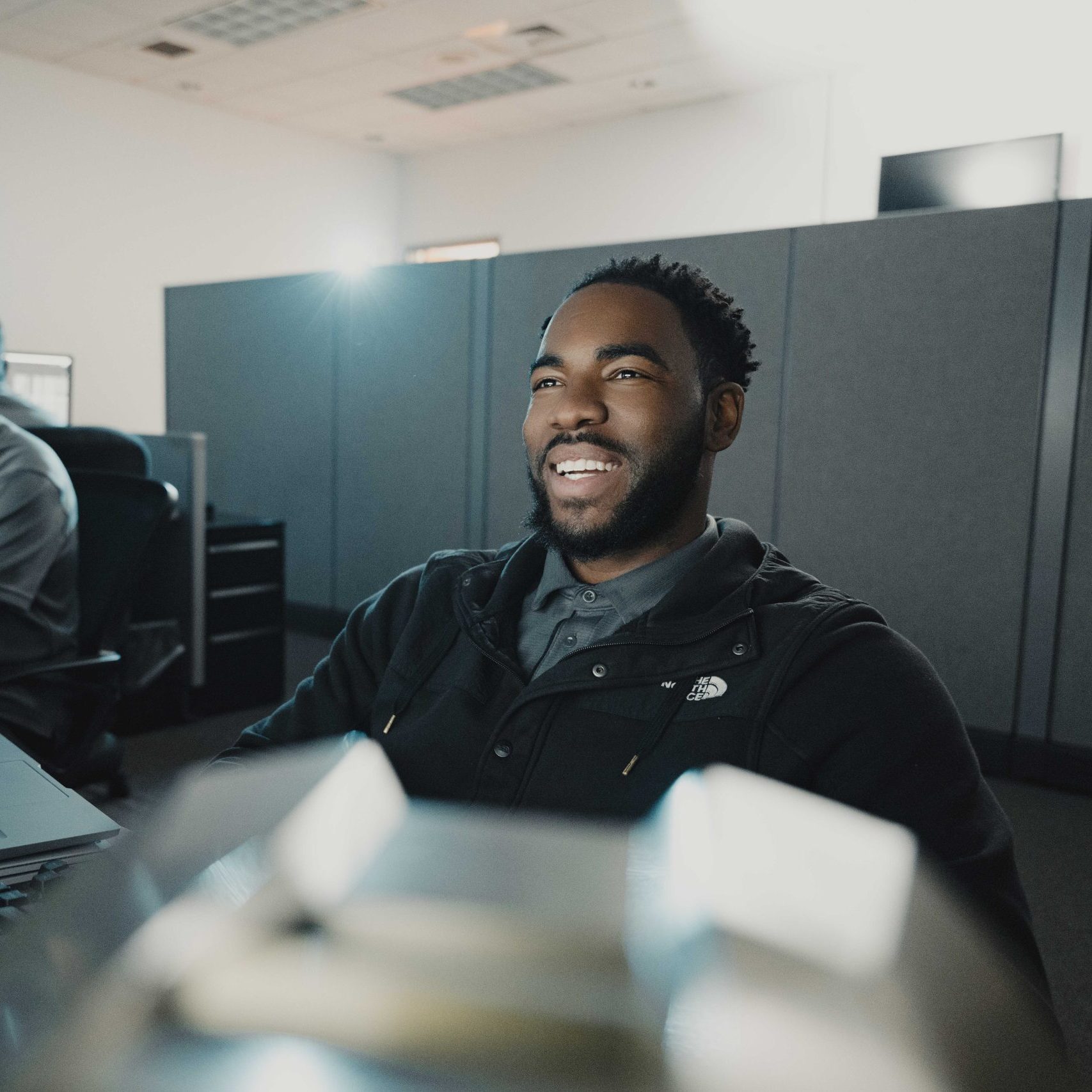 A Clear Winds technician at a computer