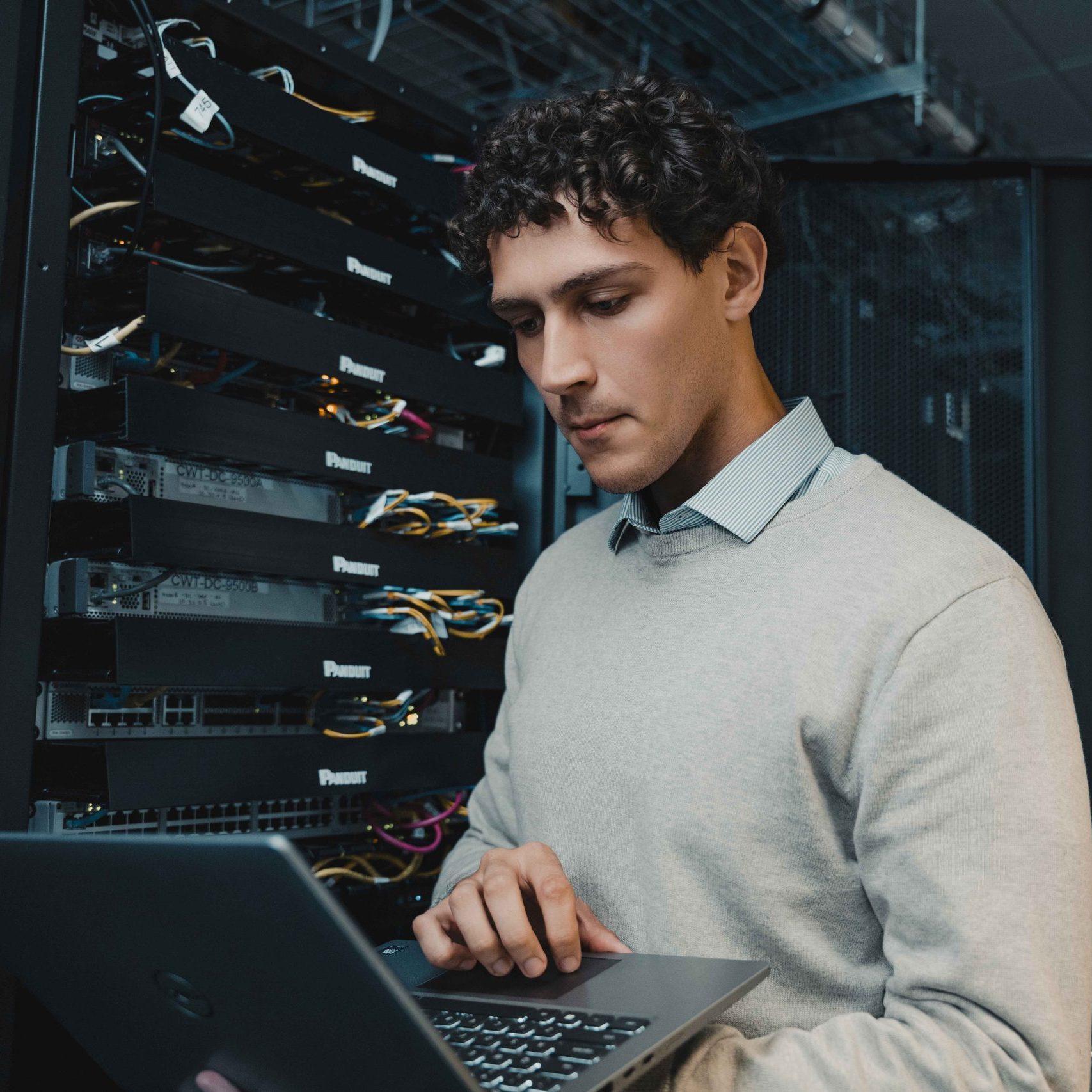 A Clear Winds engineer at a data center.