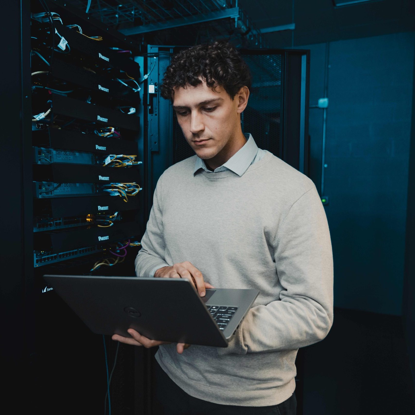 A Clear Winds engineer at a data center.