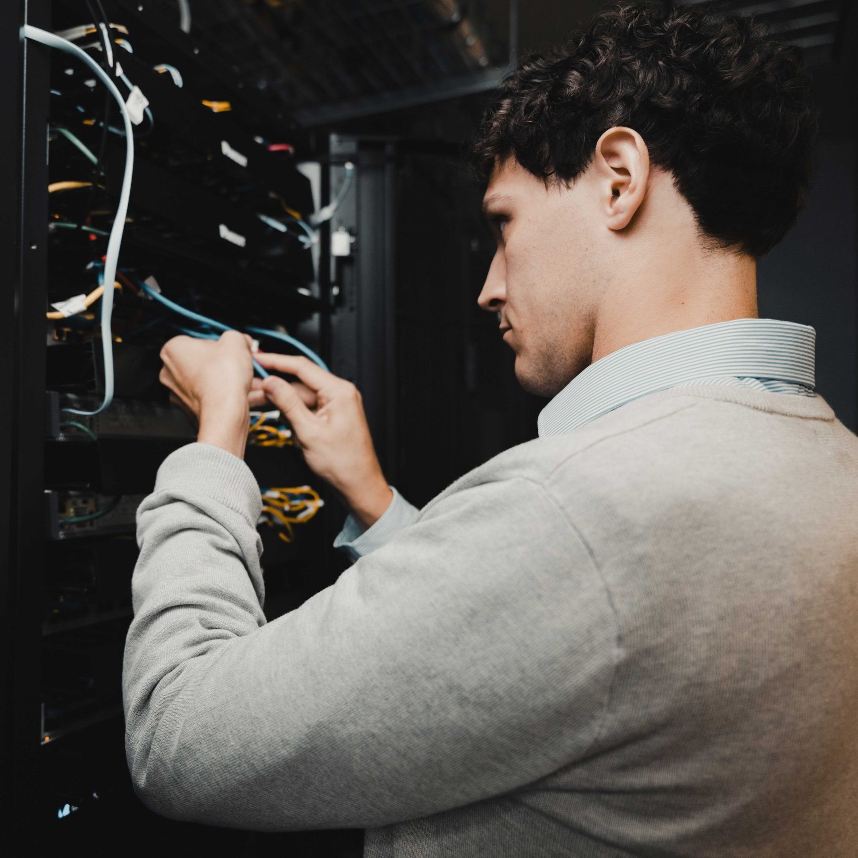 A Clear Winds engineer at our data center.