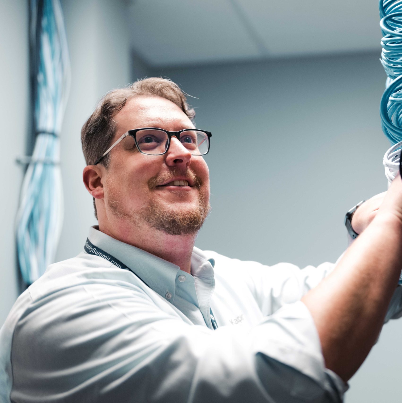 A Clear Winds team member at a data center.