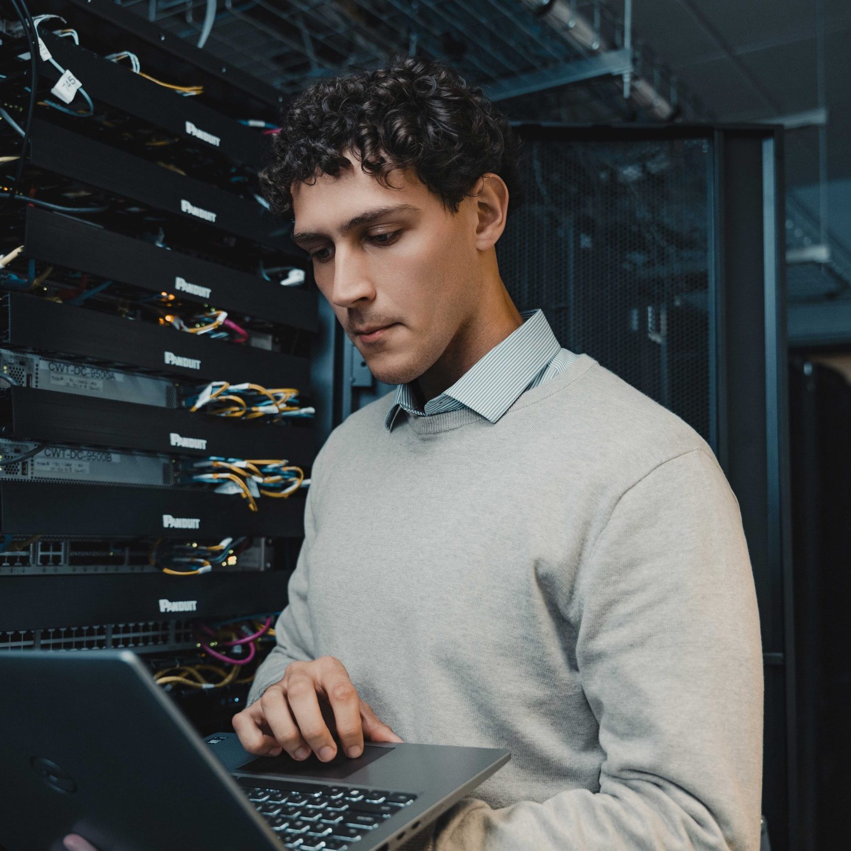 A Clear Winds engineer at a data center.